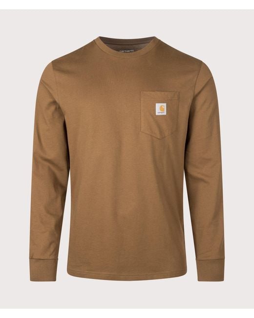 Carhartt Brown Regular Fit Long Sleeve Pocket T-Shirt for men
