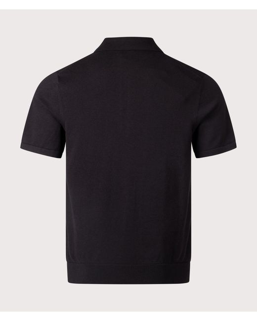 Paul Smith Black Regular Fit Sports Stripe Zip Knitted Cotton Polo Shirt for men