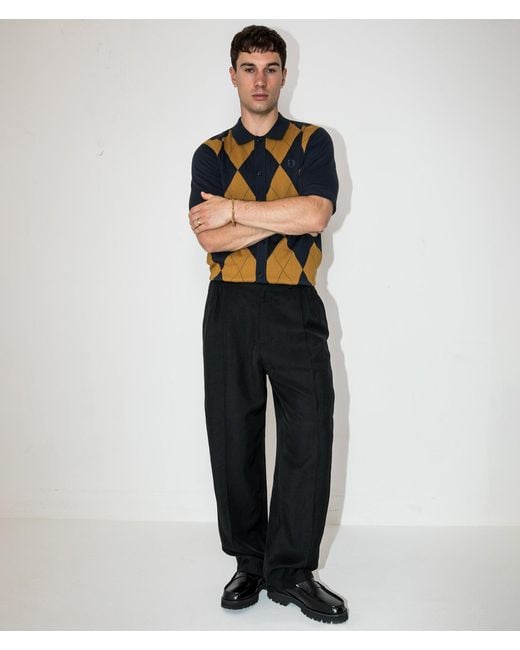Fred Perry Blue Regular Fit Argyle Button Through Knitted Shirt for men