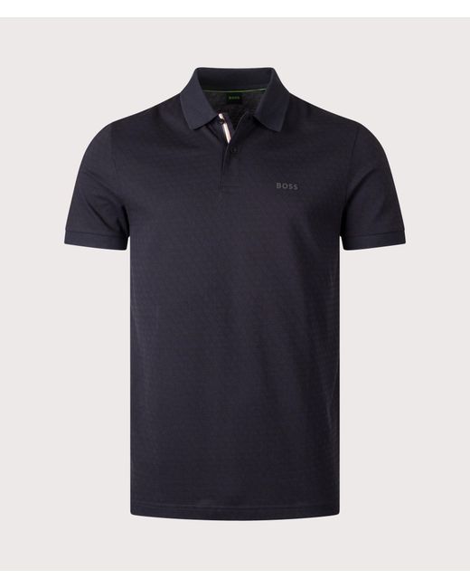 Boss Blue Regular Fit Chip Pattern Polo Shirt for men
