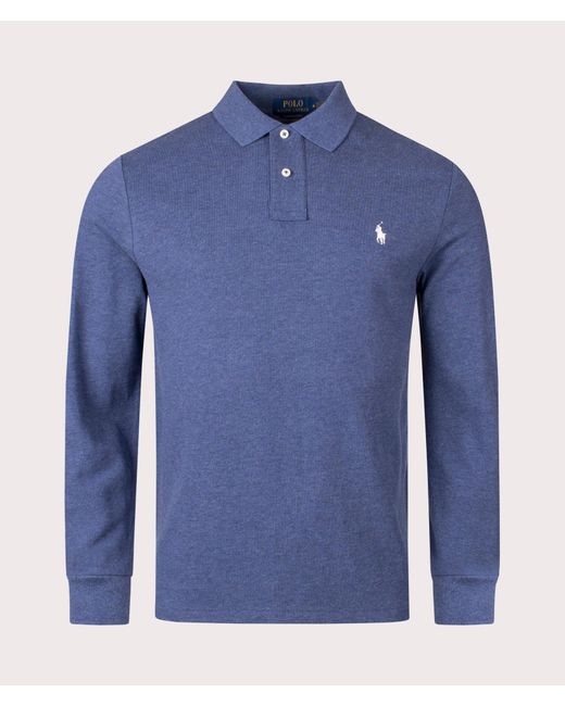 Polo Ralph Lauren Blue Custom Slim Fit Long Sleeve Polo Shirt for men