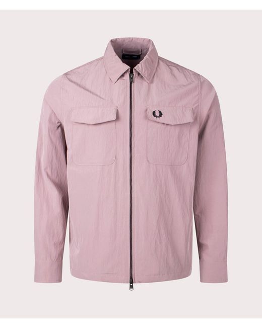 Fred Perry Pink Zip Through Lightweight Textured Overshirt for men