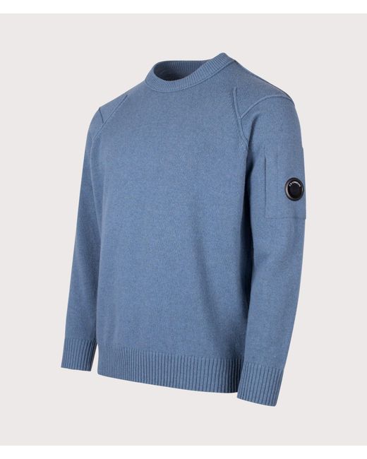 C P Company Blue Lambswool Grs Crewneck Lens Jumper for men