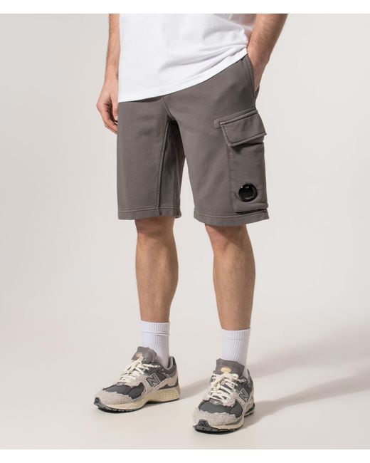 C P Company Gray Regular Fit Diagonal Fleece Cargo Sweatshorts for men