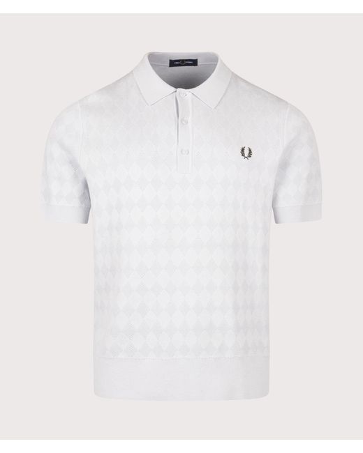 Fred Perry White Regular Fit Pointelle Knitted Polo Shirt for men