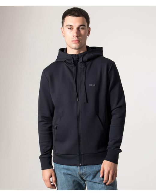 Boss Blue Regular Fit Zip Through Saggy Hoodie for men