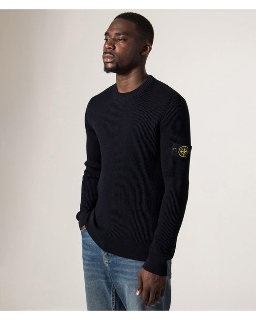 Stone Island Blue Wool Crew Neck Jumper for men