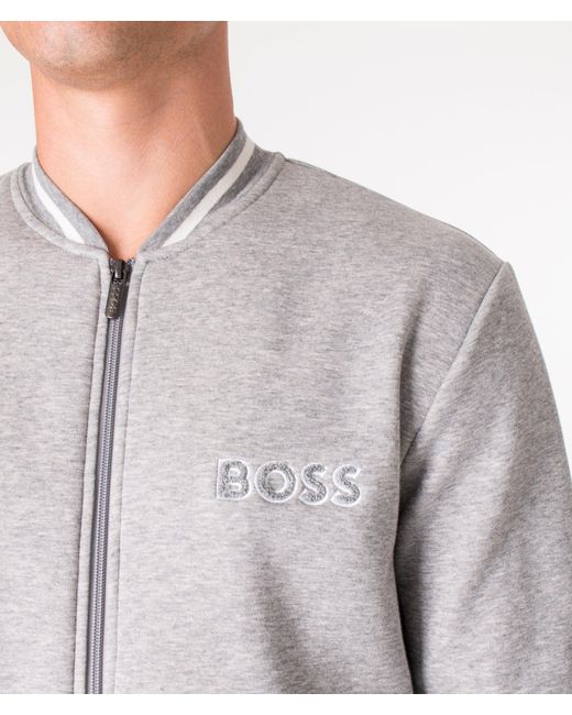 Boss Gray Zip Through Contemp College J Sweatshirt for men