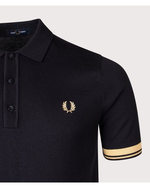 Fred Perry Black Regular Fit Contrast Cuff Knitted Polo Shirt for men