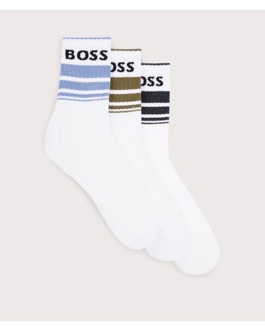 Boss White 3 Pack Rib Stripe Socks for men