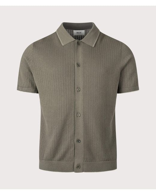 NN07 Green Nalo Knit Textured Stitch Shirt for men