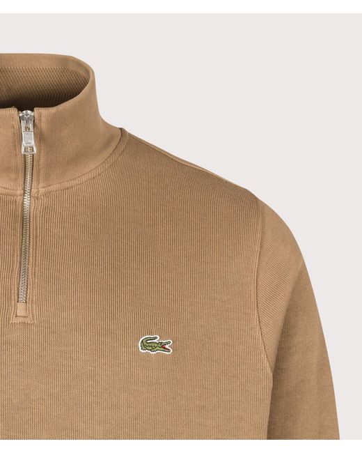Lacoste Brown Regular Fit Croc Logo Quarter Zip Knit Jumper for men