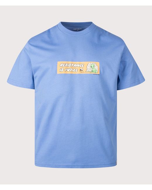 Carhartt Blue Loose Fit Bumper Stickers T-Shirt for men