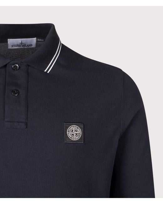 Stone Island Blue Slim Fit Long Sleeve Polo Shirt for men