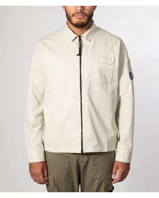 C P Company Natural Organic Gabardine Zipped Lens Overshirt for men