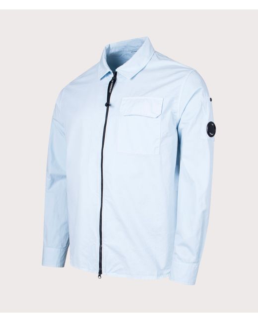 C P Company Blue Gabardine Zipped Overshirt for men