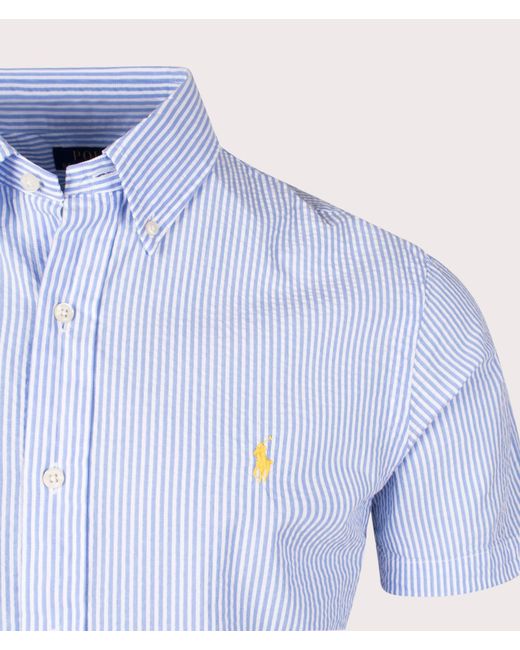 Polo Ralph Lauren Blue Custom Fit Short Sleeve Lightweight Stripe Shirt for men