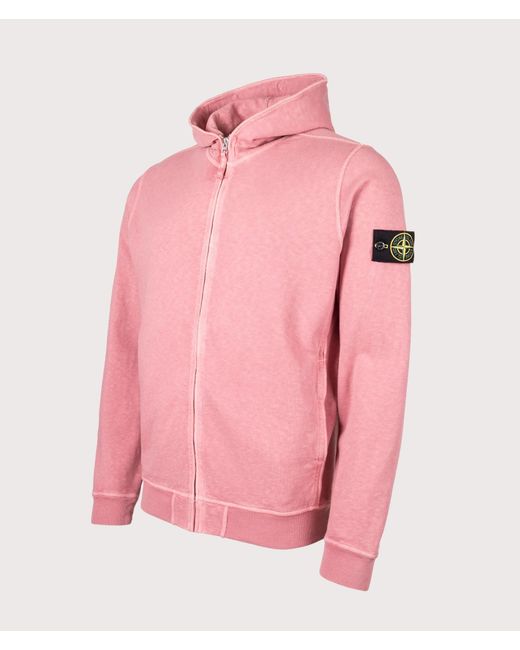 Stone Island Pink Malfilé 'Old' Treatment Full Zip Hoodie for men