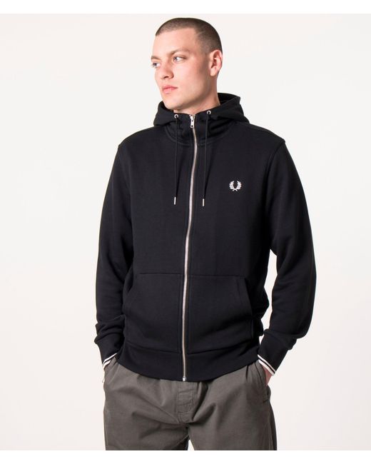 Fred Perry Blue Zip Through Contrast Tipped Hoodie for men