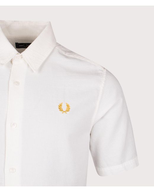 Fred Perry Textured Short Sleeve Seersucker Shirt in White