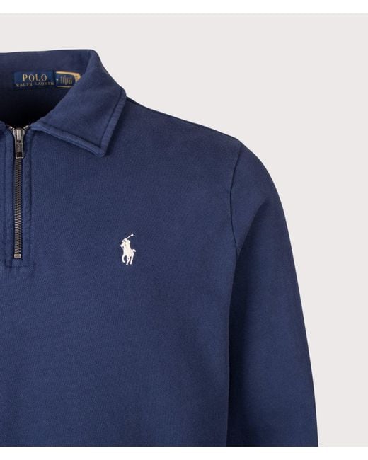 Polo Ralph Lauren Blue Loopback Quarter Zip Sweatshirt for men