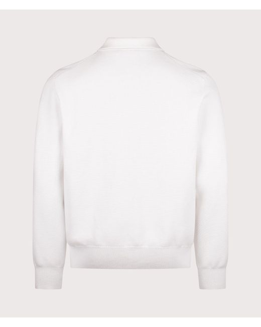 HUGO White Relaxed Fit Long Sleeve San Pauley Polo Shirt for men