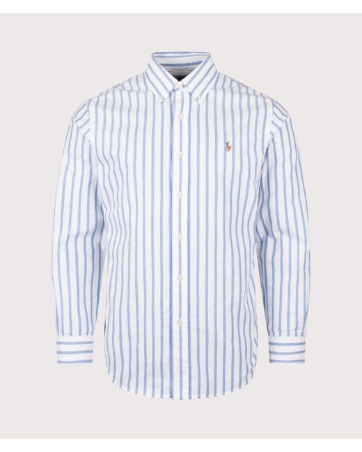 Polo Ralph Lauren Blue Custom Fit Striped Oxford Shirt for men