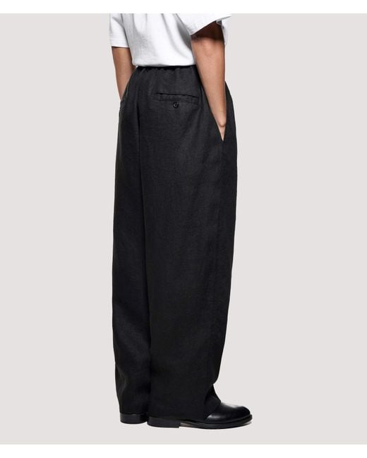 MKI Miyuki-Zoku Black Relaxed Fit Linen Wide Leg Pants for men