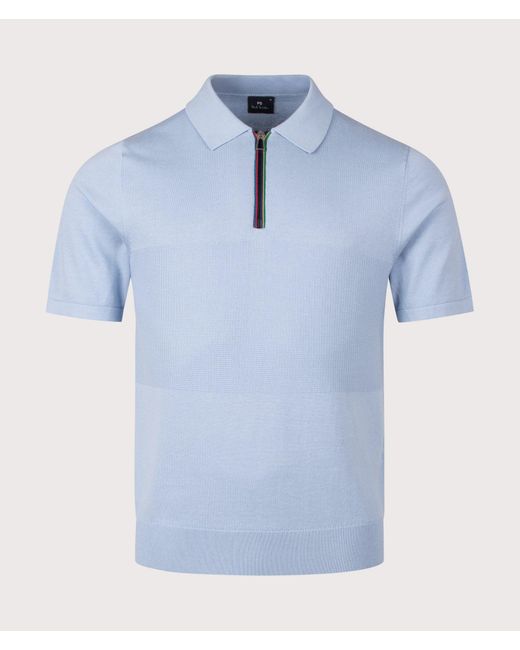 Paul Smith Blue Regular Fit Knitted Quarter Zip Polo Shirt for men