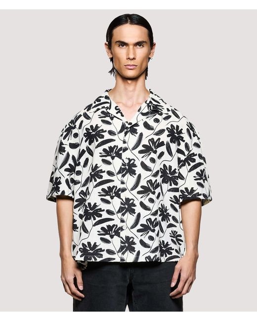 MKI Miyuki-Zoku Brown Box Fit Floral Linen Short Sleeve Vacation Shirt for men