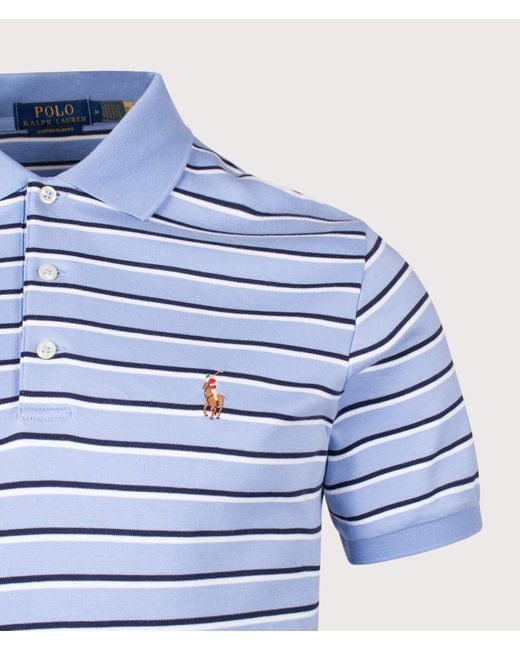 Polo Ralph Lauren Blue Custom Slim Fit Striped Soft Cotton Polo Shirt for men