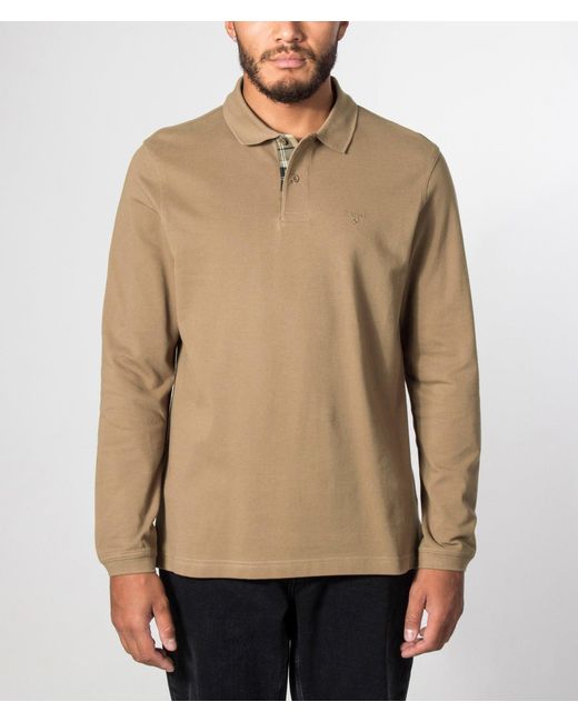 Barbour Natural Regular Fit Essential Long Sleeve Tartan Piqué Polo Shirt for men
