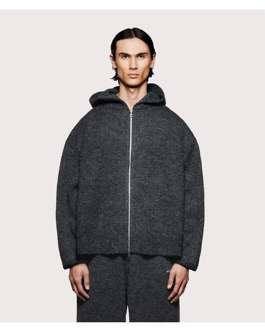 MKI Miyuki-Zoku Gray Mohair Blend Knit Zip Through Hoodie for men