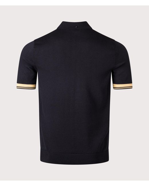 Fred Perry Black Regular Fit Contrast Cuff Knitted Polo Shirt for men