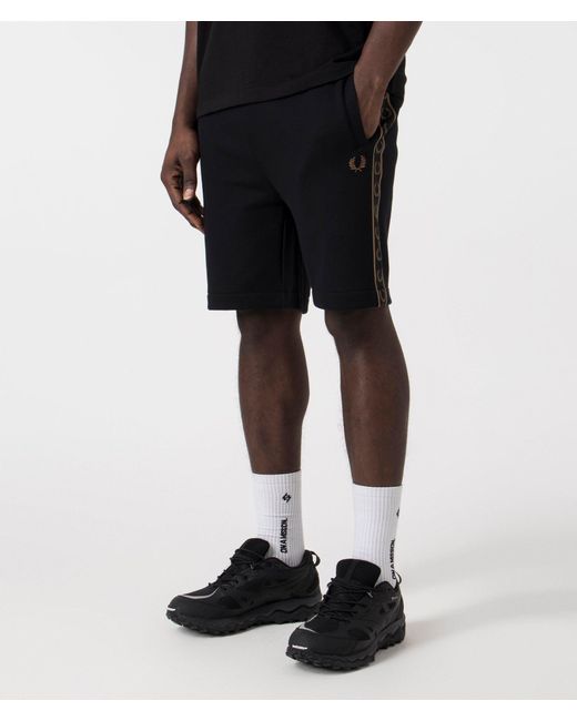 Fred Perry Black Taped Sweat Shorts for men