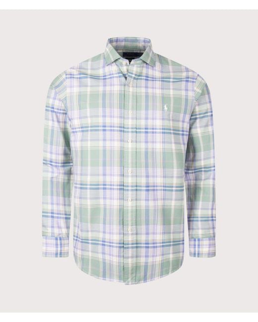 Polo Ralph Lauren Blue Custom Fit Plaid Oxford Shirt for men