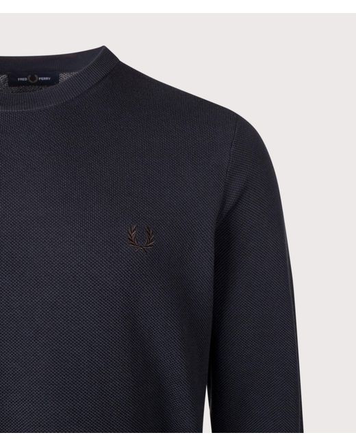 Fred Perry Blue Regular Fit Piqué Stitch Jumper for men