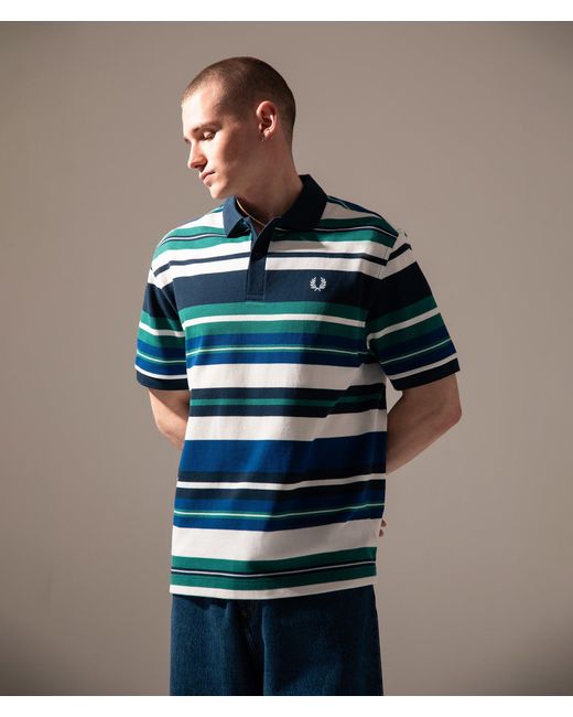 Fred Perry Blue Relaxed Fit Striped Polo Shirt for men