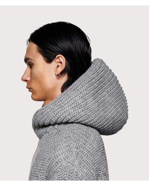 MKI Miyuki-Zoku Gray Oversized Chunky Rib Knit Hoodie for men