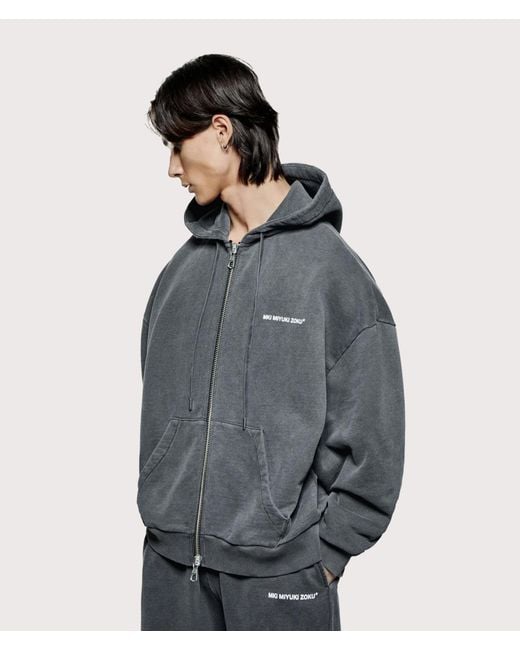 MKI Miyuki-Zoku Gray Oversized Uniform Zip Through Hoodie for men