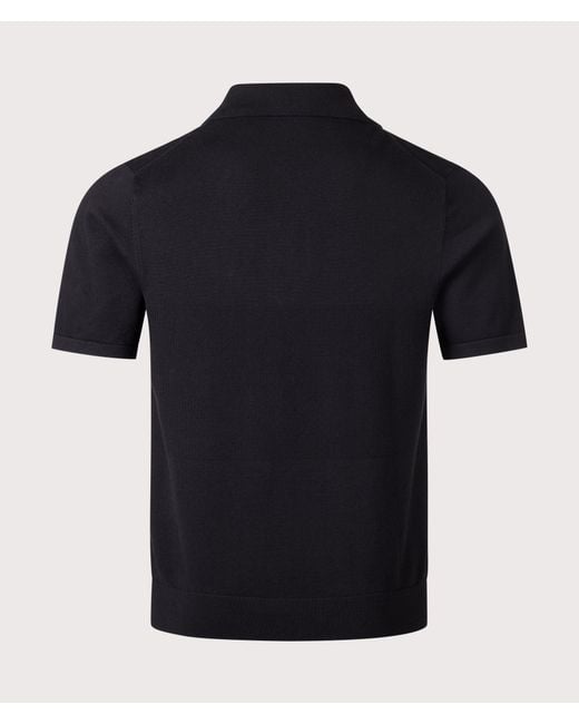 Paul Smith Black Regular Fit Knitted Quarter Zip Polo Shirt for men