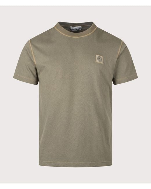 Stone Island Green Slim Fit Organic Cotton 'Fissato' Effect T-Shirt for men