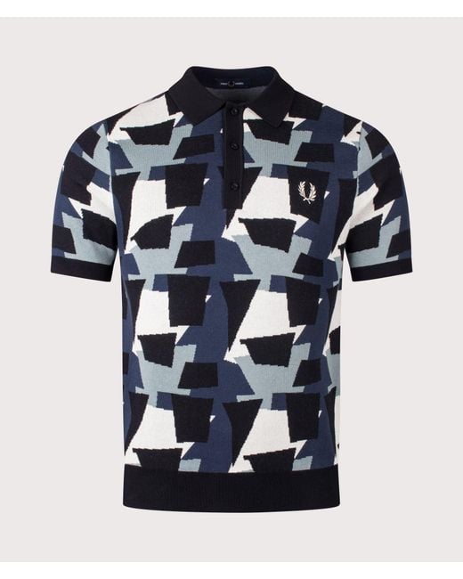 Fred Perry Blue Regular Fit Fragment Jacquard Knit Polo Shirt for men