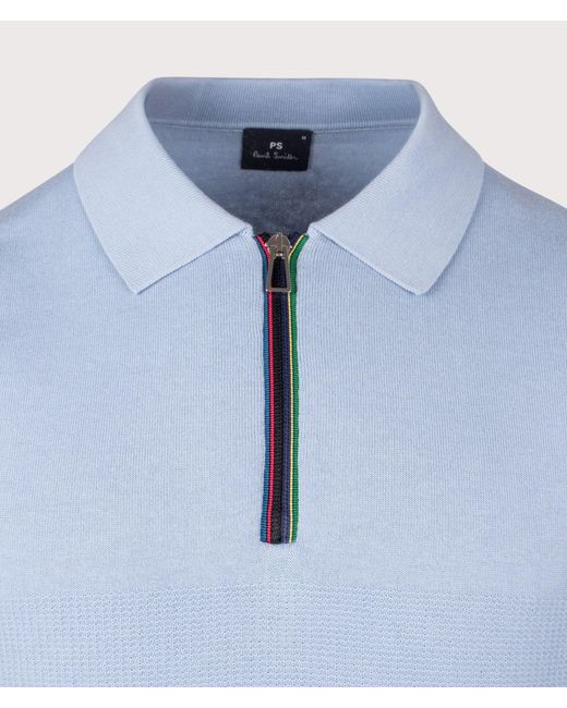 Paul Smith Blue Regular Fit Knitted Quarter Zip Polo Shirt for men