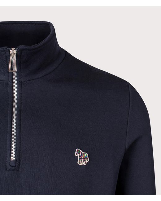 Paul Smith Blue Quarter Zip Zebra Logo Sweatshirt for men