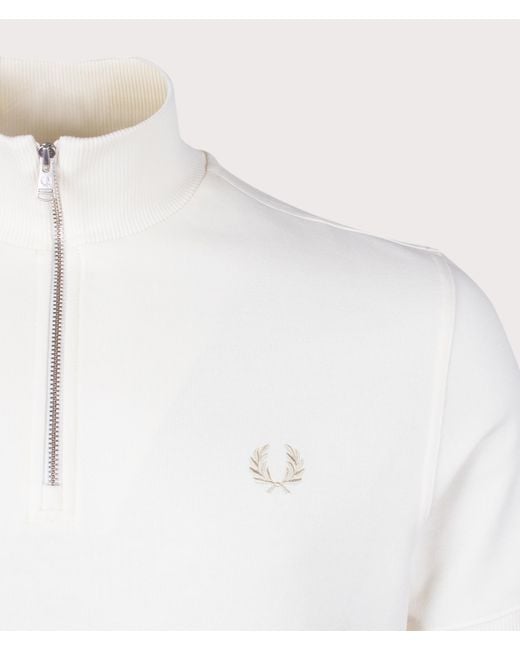 Fred Perry White Slub Jersey Zip Neck T-shirt for men
