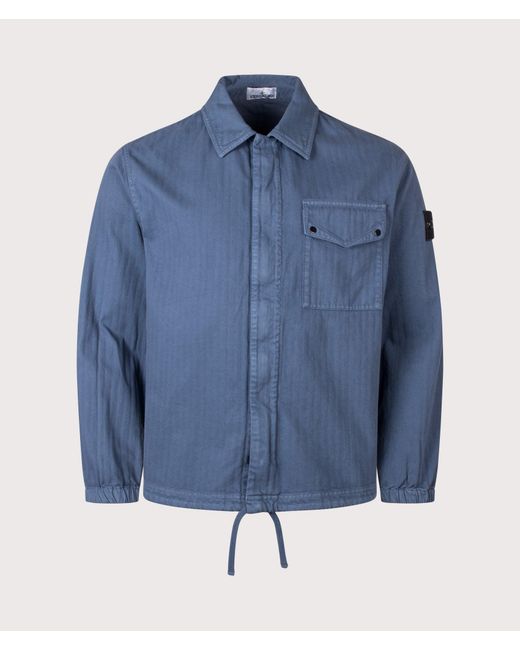 Stone Island Blue Cotton Herringbone Overshirt for men