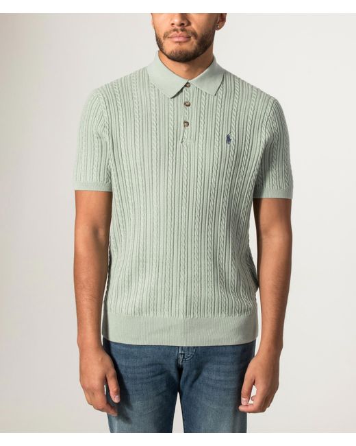Polo Ralph Lauren Green Regular Fit Cable Knit Polo Shirt for men