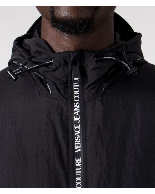 Versace Black Logo Placket Crinkle Nylon Jacket for men