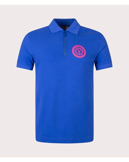 Versace Blue V Emblem Seasonal Polo Shirt for men